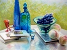 葡萄と桃とガラス瓶